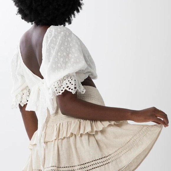 Spell & The Gypsy Collective Lola Ruched Mini Skirt Biscuit Beige Medium H13378 - Picture 11 of 12